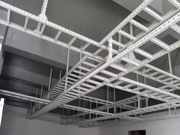 U-shaped steel cable ladder installed indoors with suspension