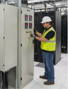 The staff are inspecting the computer room