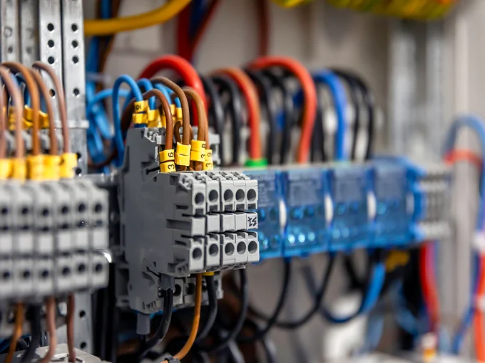 The electrical equipment inside the distribution box