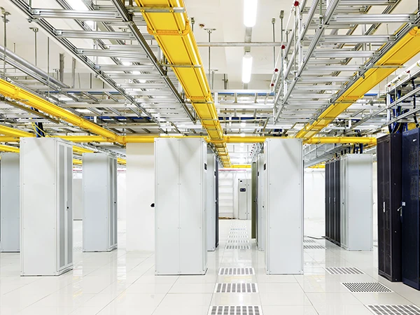 Fiber cable trays installed in a data center