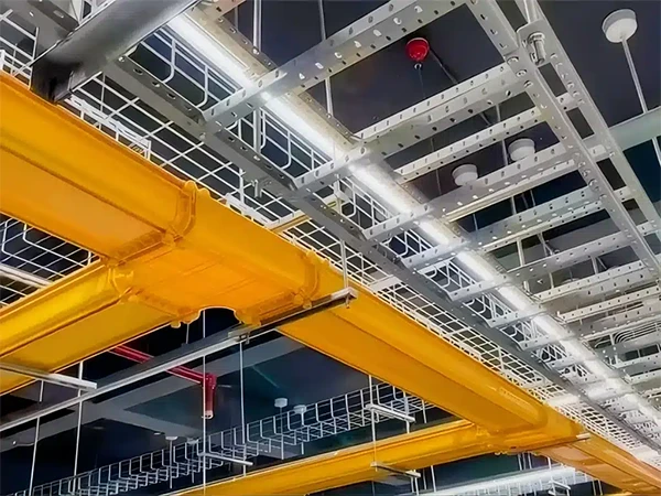 Neatly arranged cables inside fiber cable trays