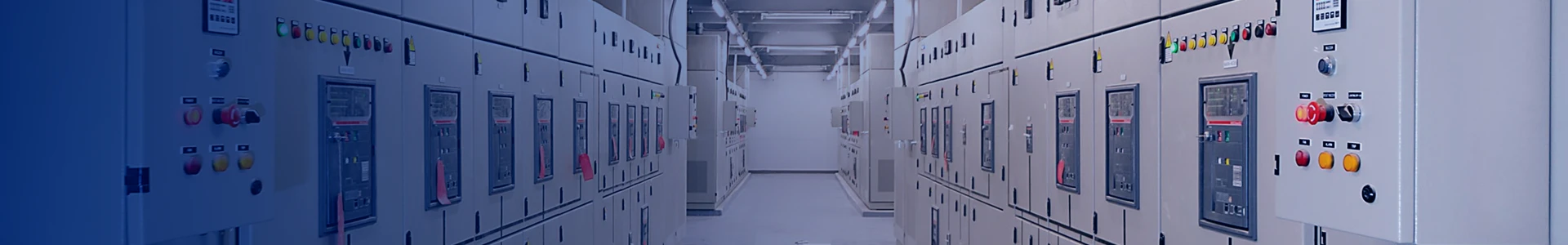 Neatly arranged switching and control cabinets inside a distribution room