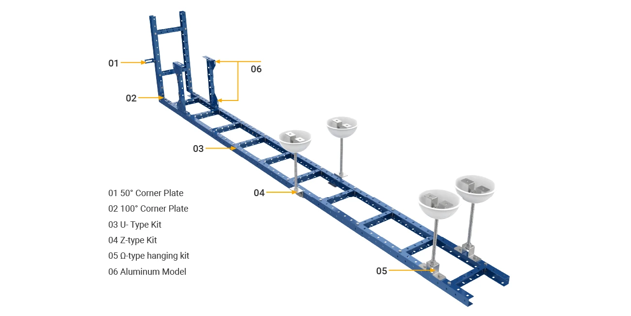 Complete structural display of U-shaped steel cable ladder